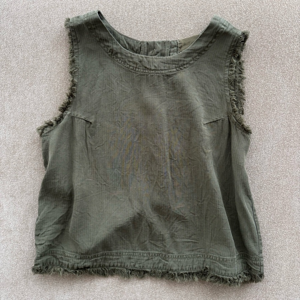 Altar'd State Olive Green Sleeveless Fringe Crop Top